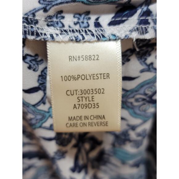 Max Studio Blouse Women's Small Blue White Boho Print Long Sleeve Peasant Top - Picture 11 of 13